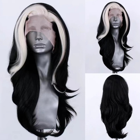 22” Black & White BODY WAVY Lace Front Wig NEW